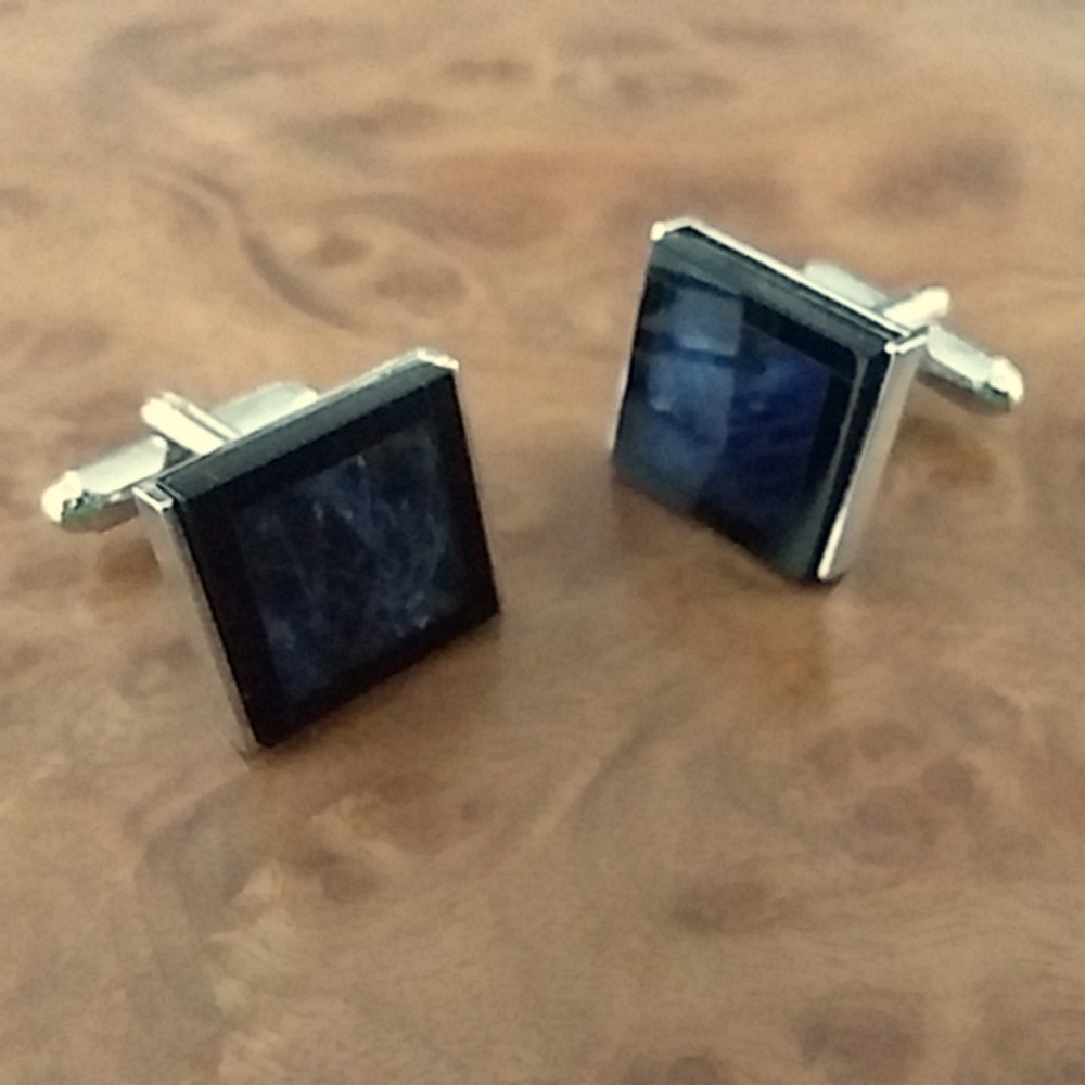 Vintage Polished Blue Stone Silvertone Cufflinks